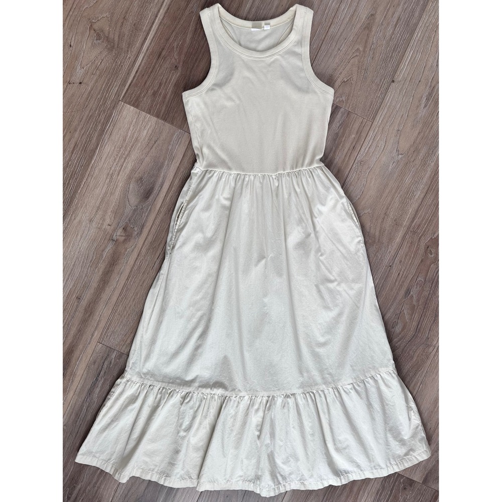 Gap Tank Mixed Media Midi Dress Racerback Pockets M Cottagecore Minimalist